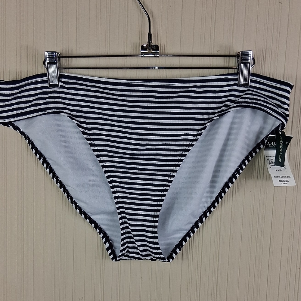 Lauren Ralph Lauren Hipster Bikini Bottom, Strip Navy/White, Women's 14
